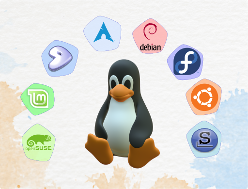 Logotipos de distribuciones Linux y Tux